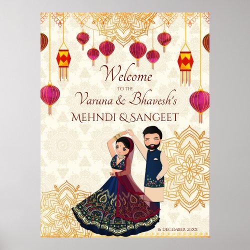 Mehndi  sangeet manadala and cute Indian couple Poster