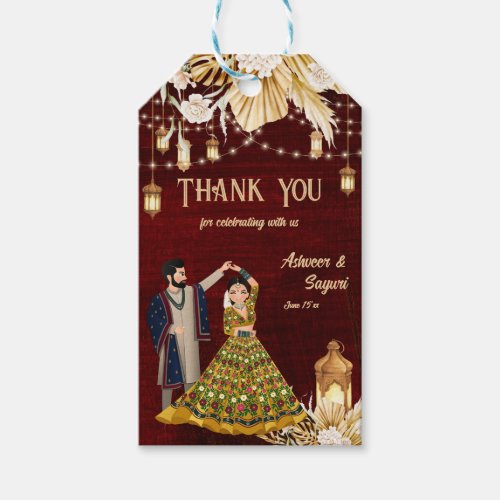 Mehndi Sangeet maroon dancing couple gift Gift Tags