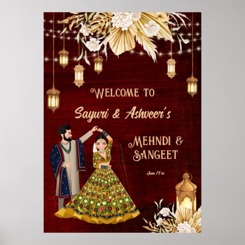 Mehndi Sangeet maroon dancing couple welcome  Poster