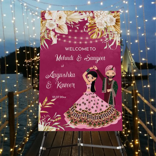 Mehndi sangeet pink gold Indian wedding welcome Foam Board