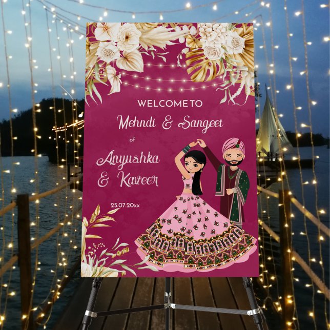 Mehndi sangeet pink gold Indian wedding welcome Foam Board (Creator Uploaded)