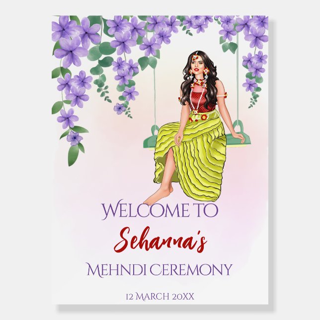 Mehndi sangeet violet purple flowers Indian bride  Foam Board (Front)