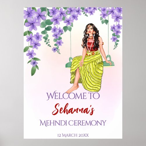 Mehndi sangeet violet purple flowers Indian bride  Poster