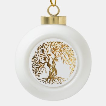 Mehndi Tree Of Life (gold) Ceramic Ball Christmas Ornament by HennaHarmony at Zazzle