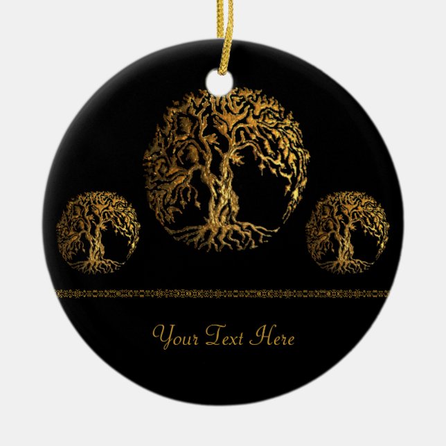 Mehndi Tree of Life (Gold) Ceramic Ornament (Front)