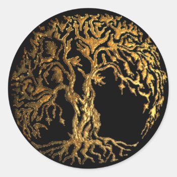 Mehndi Tree Of Life (gold) Classic Round Sticker by HennaHarmony at Zazzle