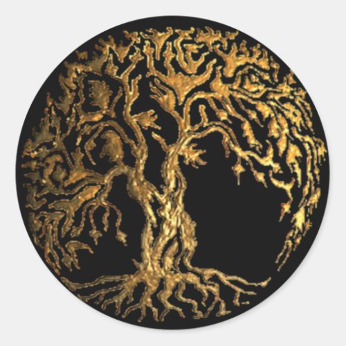 Mehndi Tree of Life Gold Classic Round Sticker