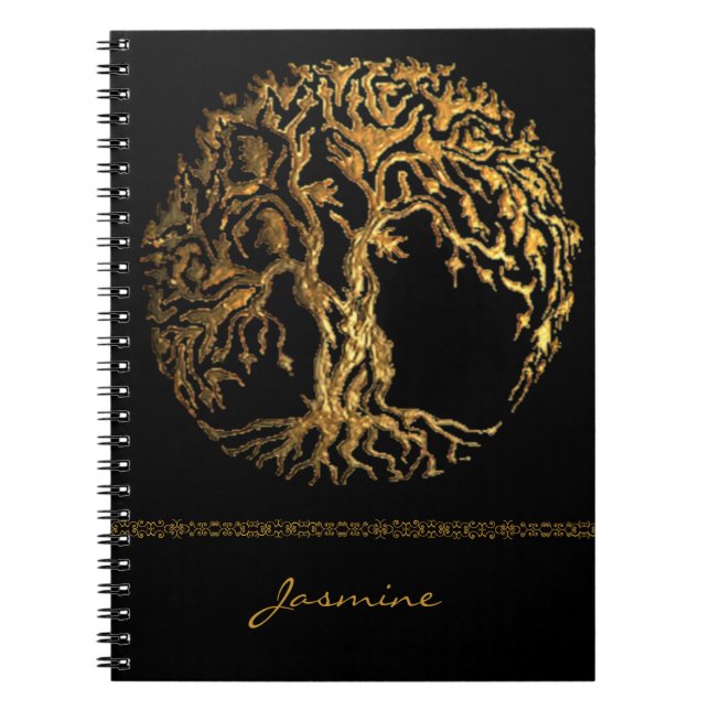 Mehndi Tree of Life (Gold) Notebook (Front)