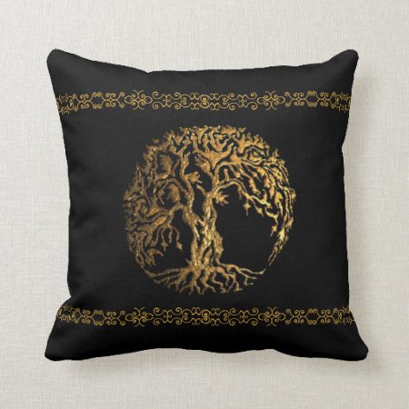 Mehndi Tree Of Life (gold) Throw Pillow