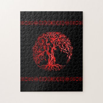 Mehndi Tree Of Life (henna) (red) Jigsaw Puzzle by HennaHarmony at Zazzle