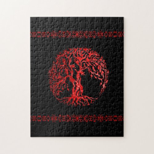 Mehndi Tree of Life Henna Red Jigsaw Puzzle