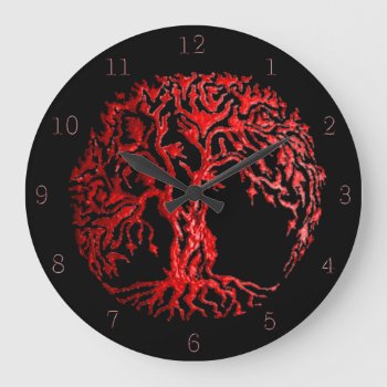 Mehndi Tree Of Life (henna) (red) Large Clock by HennaHarmony at Zazzle