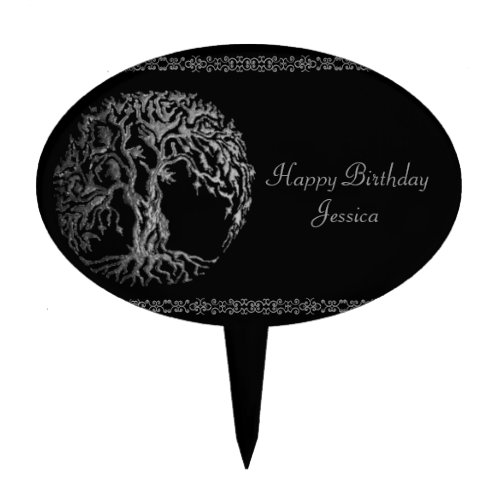 Mehndi Tree of Life Henna Silver Cake Topper