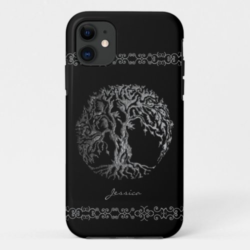Mehndi Tree of Life Henna Silver iPhone 11 Case