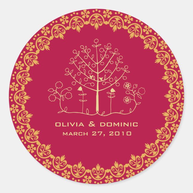 mehndi tree wedding label seal (Front)