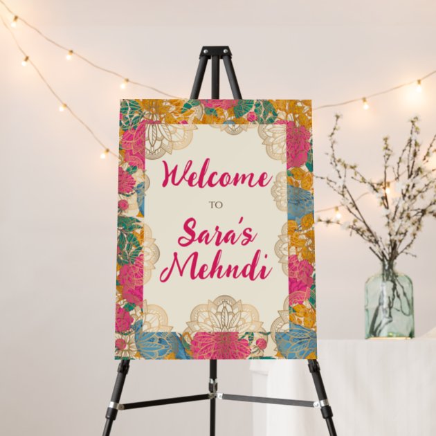 Green Floral Mehndi Welcome Sign Board – Concept Digital Hub