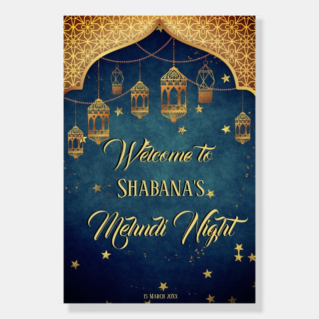 Mehndi welcome sign Arabian Moroccan lanterns (Front)
