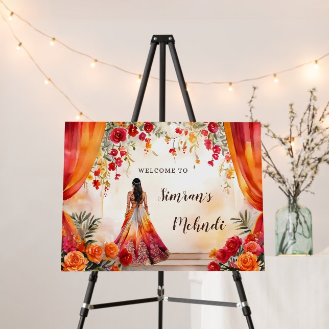 Mehndi Welcome Sign, Indian Wedding Decor, Indian  Foam Board (In Situ (Stand))