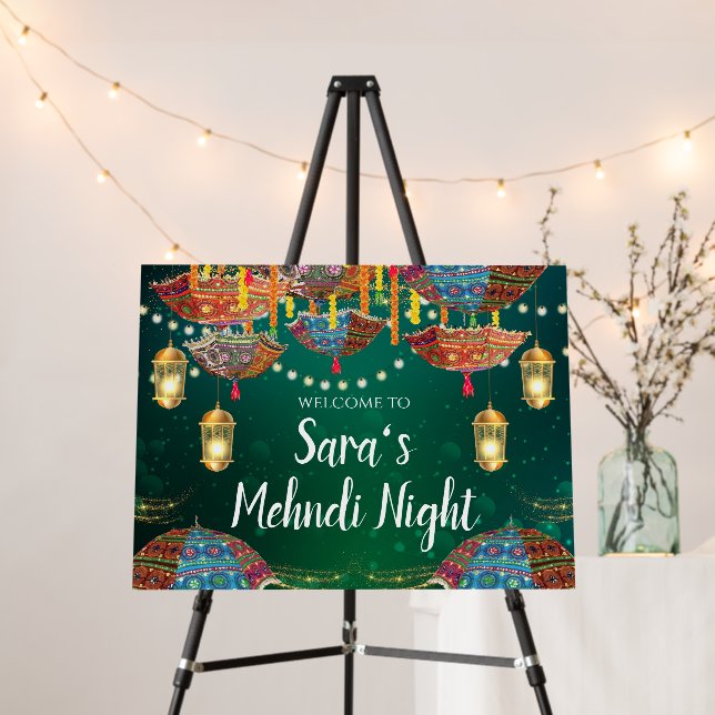Mehndi Welcome Sign & Wedding Mendhi Sign decor (In Situ (Stand))