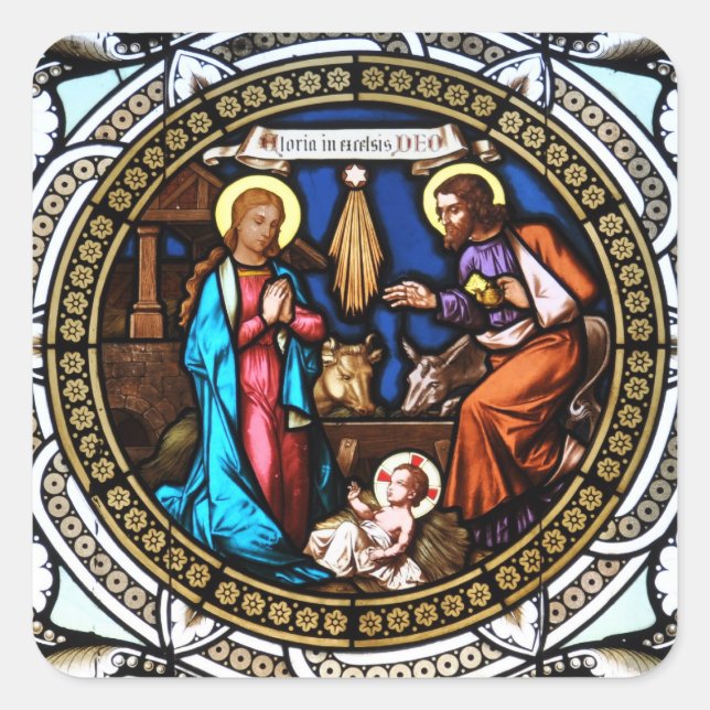 Mehrerau Collegiumskapelle Chapel Window Nativity Square Sticker (Front)