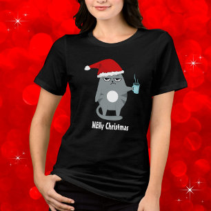 MEHy Christmas Cute Santa Cat Christmas Tri-Blend Shirt