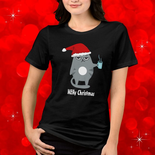 MEHy Christmas Cute Santa Cat Christmas Tri-Blend Shirt (Available in many different styles, types, sizes and colors. Edit the phrase to make it your own. )