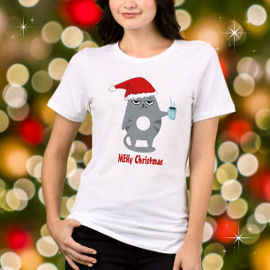 MEHy Christmas Funny Santa Cat Christmas Tri-Blend Shirt