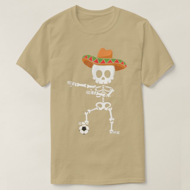 Meican Hat Skeleton Soccer Cinco De Mayo  T-Shirt (Design Front)
