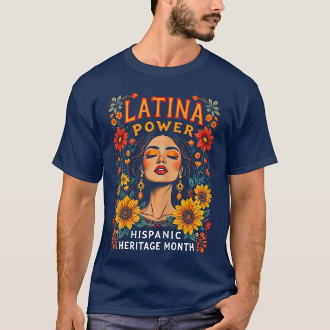 Meican Woman Latina Power Flowers Pride Hispanic H T-Shirt (Front)