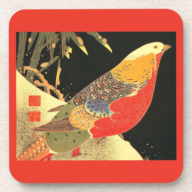 Meiji bird print beverage coaster (Front)