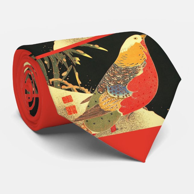 Meiji bird print neck tie (Rolled)