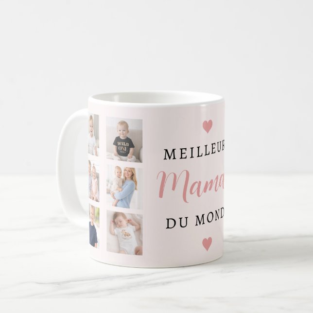 Meilleure Maman Du Monde Photo Collage Blush Pink Coffee Mug (Front Left)