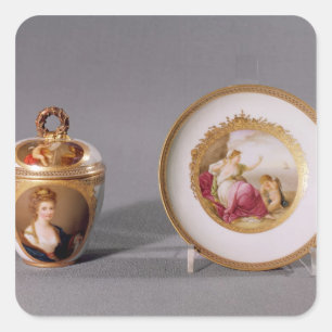 Meissen cup, cover and saucer square sticker