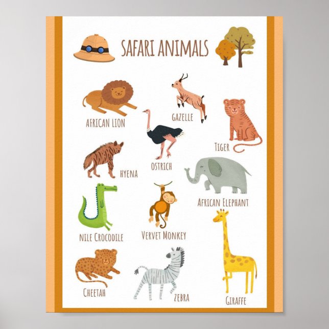MEKIMI- Colorful Illustrated Safari Animals Poster (Front)