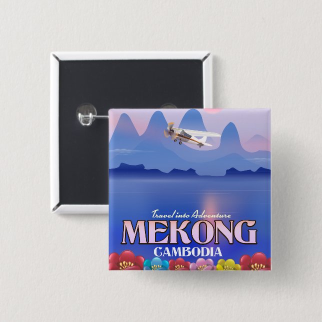 Mekong River Cambodia Vacation poster Button (Front & Back)