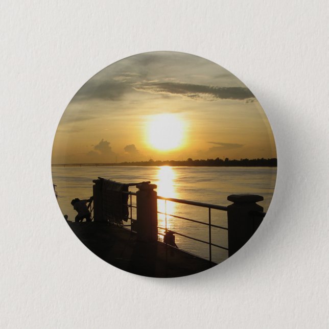 Mekong River Sunset ... Nong Khai, Isaan, Thailand Button (Front)