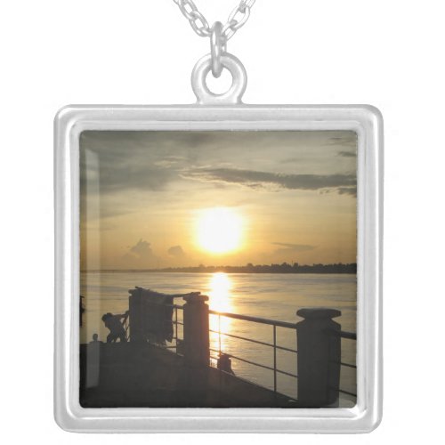Mekong River Sunset  Nong Khai Isaan Thailand Silver Plated Necklace