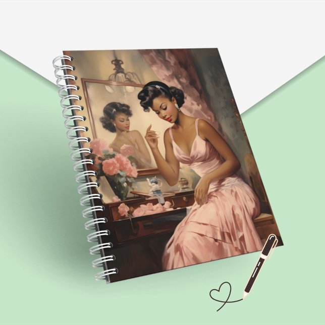 Melanated Enchanting 1940s Make-Up Girly Spiral Notebook (Creator Uploaded)