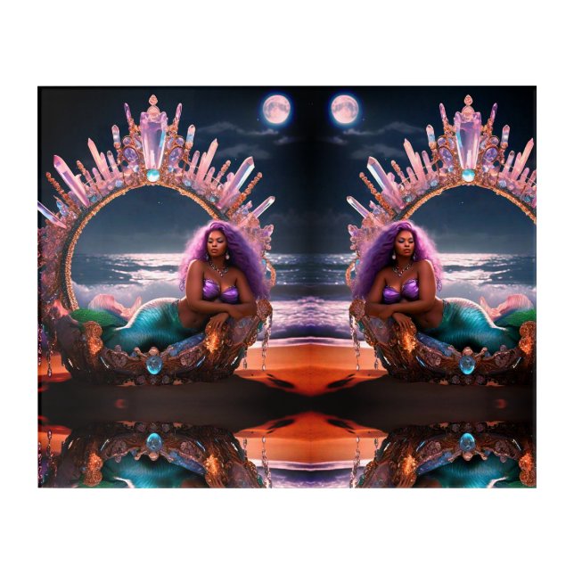 Melanated Mermaid Mirrored Wall Art  (Front)