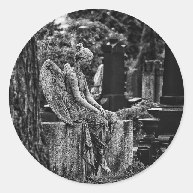 melancholic and pensive angel classic round sticker (Front)
