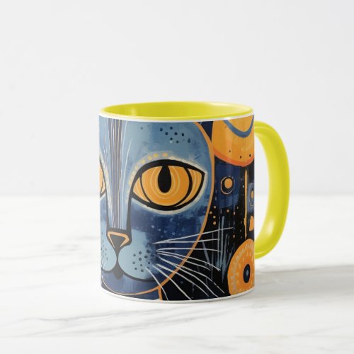 Melancholic Boho Blue Yellow Cat Lover Mug