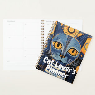 Melancholic Boho Blue Yellow Cat Lover Planner