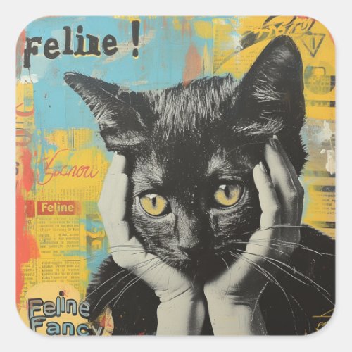 Melancholic Meows Feline Fancy Square Sticker