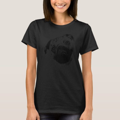 Melancholic pug head  lines silhouette 1  Fan Fun T_Shirt