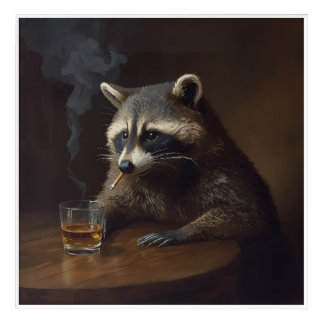 Melancholic Raccoon Wall Art, Smoking Animal Paint Acrylic Print