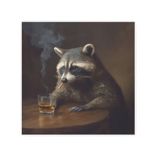 Melancholic Raccoon Wall Art, Smoking Animal Paint Metal Print