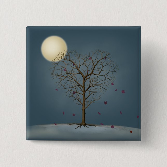 Melancholy Heart Shaped Tree In Full Moon Button (Front)