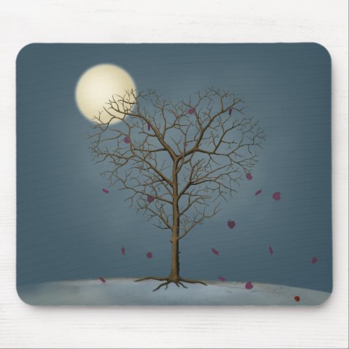 Melancholy Heart Shaped Tree In Full Moon Mouse Pad