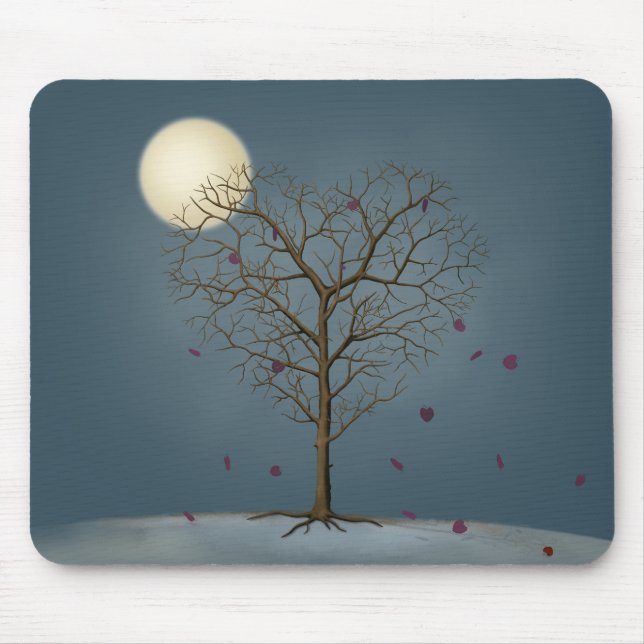 Melancholy Heart Shaped Tree In Full Moon Mouse Pad (Front)