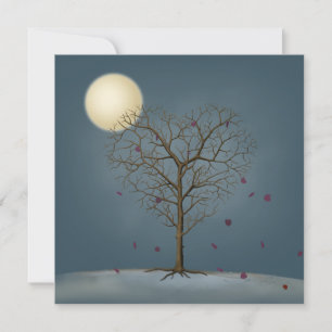 Melancholy Heart Shaped Tree Under Full Moon Note Card